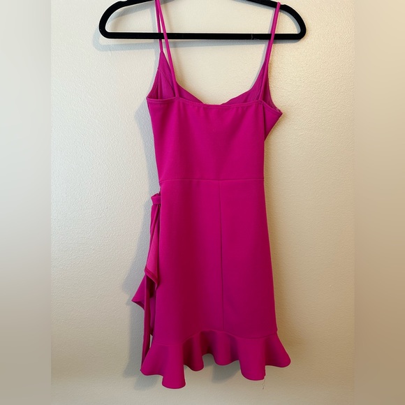 Lulu’s Fuchsia Pink Mini Half Wrap Strappy Dress - Picture 2 of 4